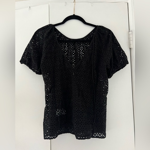 NWOT JCrew black eyelet blouse / top with built in camisole - size 6 - Picture 6 of 7